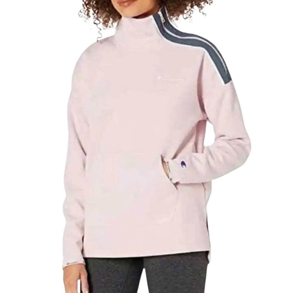 Champion Blush Pink and Gray Pullover Mock Neck w/Zipper Sweatshirt Size Small